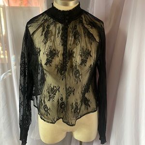 Black Lace Long Sleeve Blouse